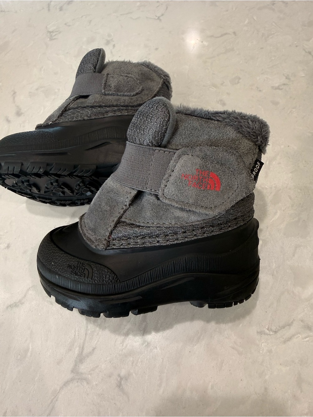 The North Face Gray and Black Insulated Fleece Snow Boots with Red Logo